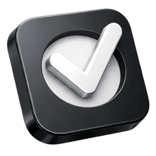 Confirmation checkmark icon rendered in 3D on the Pillar Meridode about page