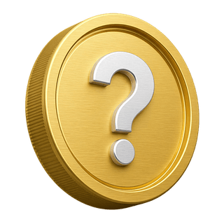 Decorative 3D gold coin featuring a question mark on the FAQ page